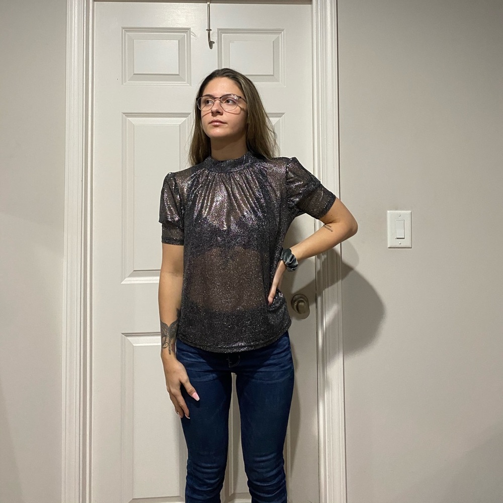 Sheer silver sparkly top